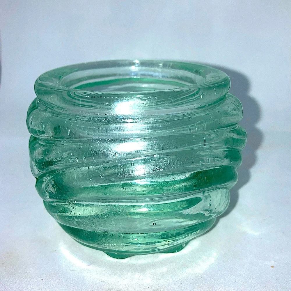 4 Crate & Barrel Baja votive candle holders Wavy design thick Recycled glass